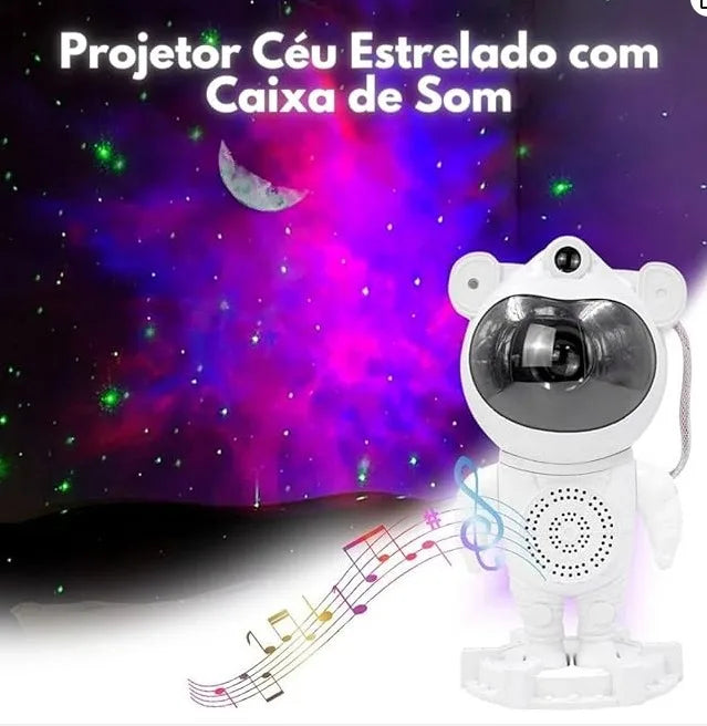 Robô Projetor/Luminária Astronauta Caixa de Som Bluetooth