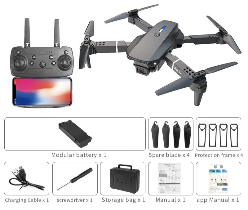 Drone com Câmera Semiprofissional 4k/1080p com 1 ou 2 Baterias Inclusas