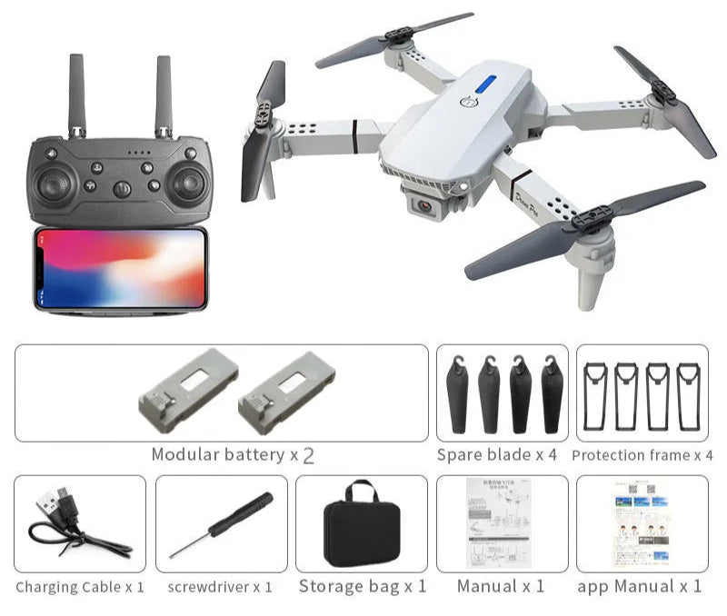 Drone com Câmera Semiprofissional 4k/1080p com 1 ou 2 Baterias Inclusas