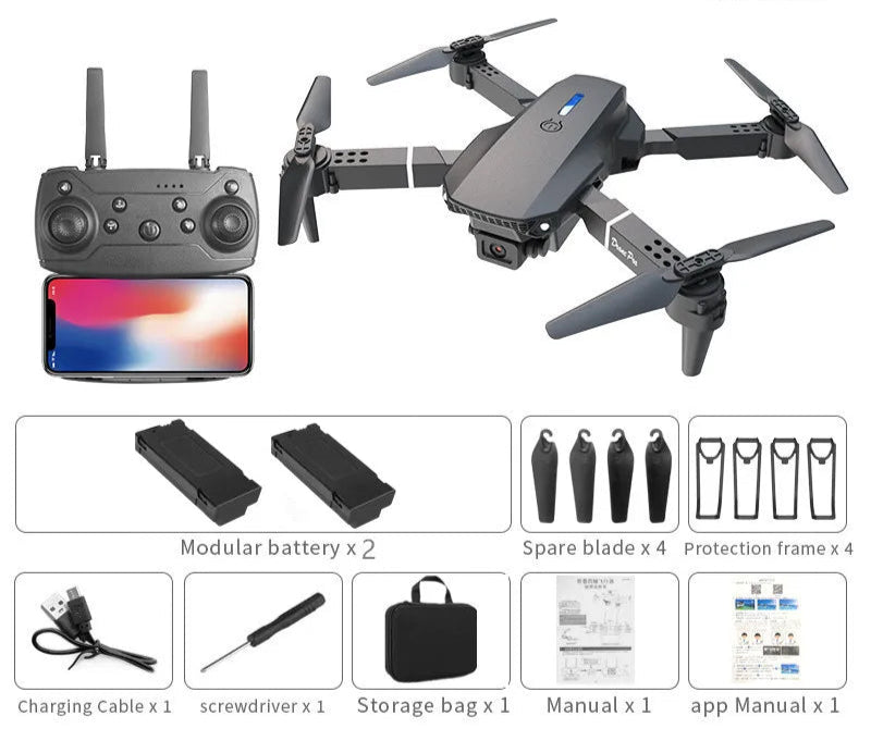 Drone com Câmera Semiprofissional 4k/1080p com 1 ou 2 Baterias Inclusas