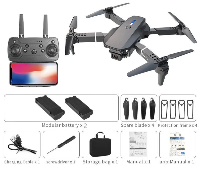 Drone com Câmera Semiprofissional 4k/1080p com 1 ou 2 Baterias Inclusas