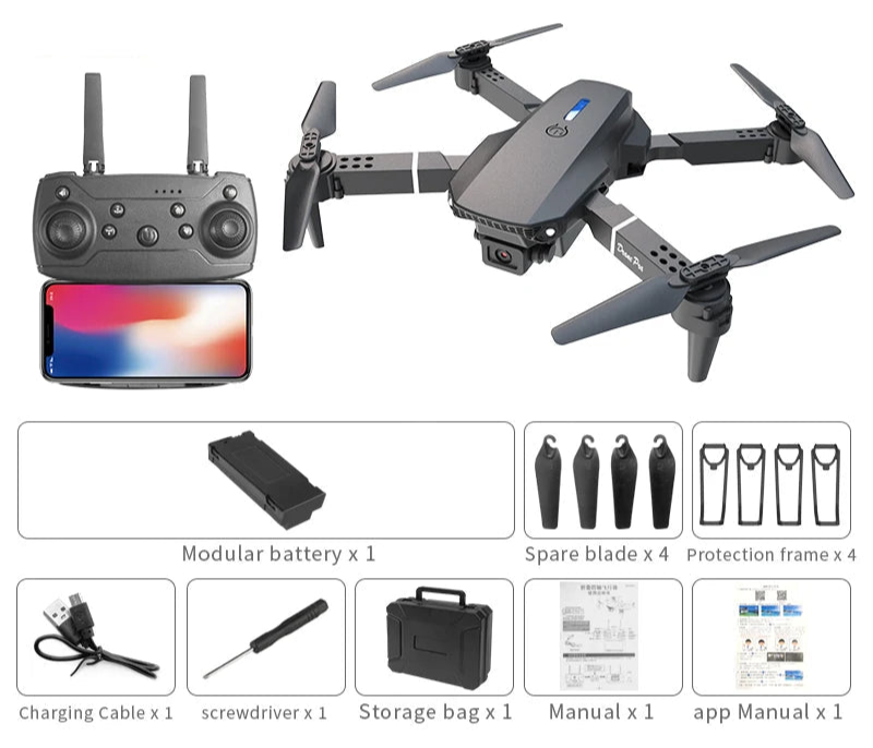 Drone com Câmera Semiprofissional 4k/1080p com 1 ou 2 Baterias Inclusas